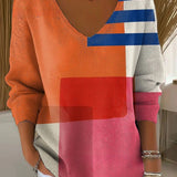 Beatrice™ | Raznobojni Pulover s V-Izrezom