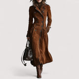 Siona™ | Dugački kaput s dvostrukim kopčanjem s detaljima od brušene kože i crnim rubovima