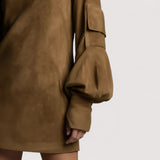 Inara™ | Vintage opuštena mini haljina od brušene kože s dolčevita ovratnikom