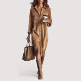 Calina™ | Opuštena midi haljina od samta s džepovima