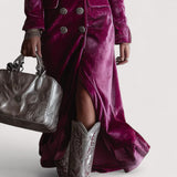 Evelis™ | Ljubičasta dugačka haljina s gumbima, baršunastog materijala i kroja sakoa